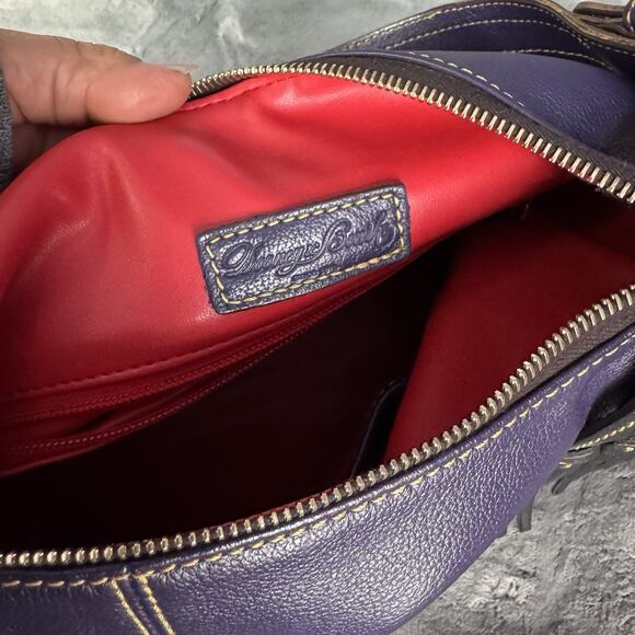 VTG Dooney & Bourke Bag Sophie Hobo Pebble Leather Navy Blue Red Lining 90s - Picture 4 of 15